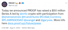 Moonbirds 母公司 PROOF 完成 5000 万美元 A 轮融资，a16z 领投