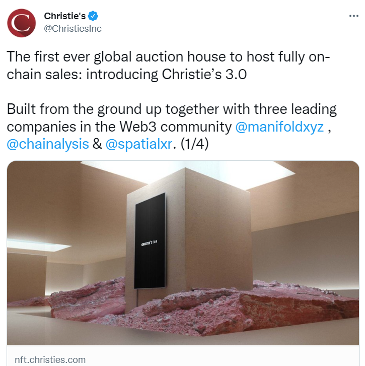 佳士得推出 NFT 链上拍卖平台 Christie s 3.0