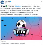 国际足联在 Roblox 元宇宙中推出虚拟生态系统“FIFA World” 国际足联在 Roblox 元宇宙中推出虚拟生态系统“FIFA World”