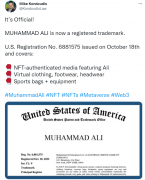 拳王阿里姓名“Muhammad Ali”已注册为 NFT 和元宇宙商标