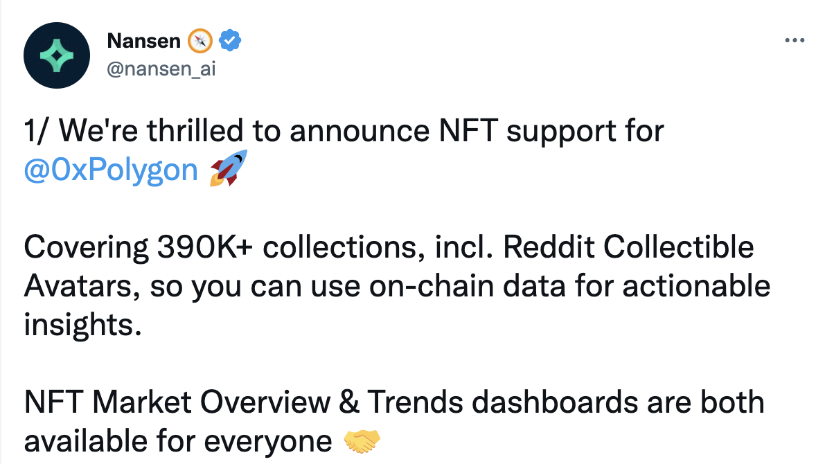 Nansen 新增对 Polygon NFT 的分析支持